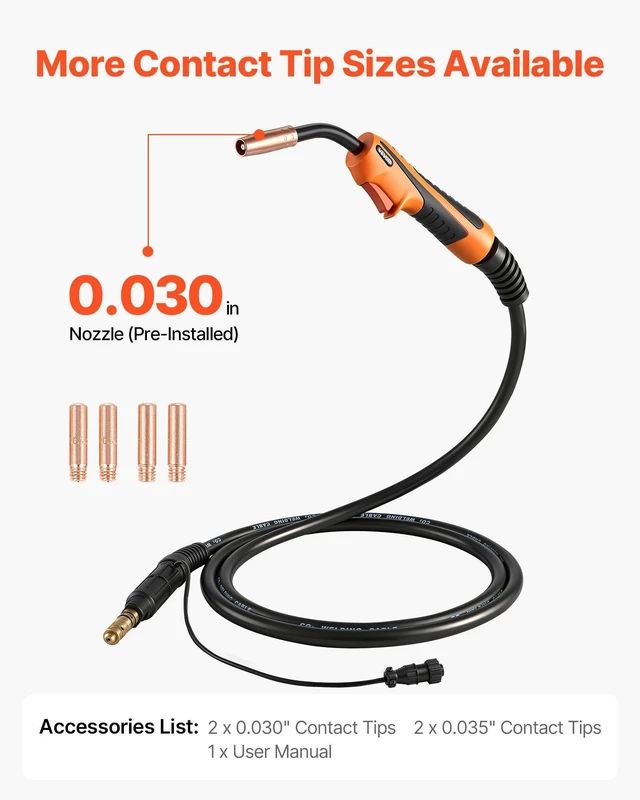 Alt view image 4 of 8 - VEVOR 100A MIG Welding Gun with 10FT Cable, Replacement for Lincoln Magnum 100L (K530-6) - with 5PCS Mig Welding Contact Tips