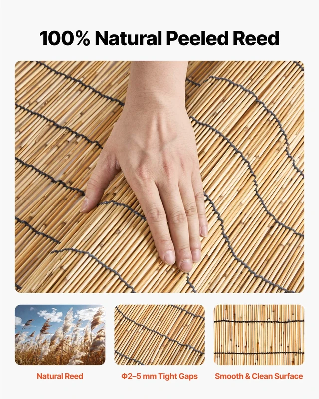 Alt view image 2 of 8 - VEVOR Natural Reed Fencing, 5.58 x 16.4 ft, Decorative Natural Reed Fencing Roll, Decorative Fence for Backyard Garden Divider, Privacy Screen Panel Curtain for Balcony Patio Garden Backyard Outdoor