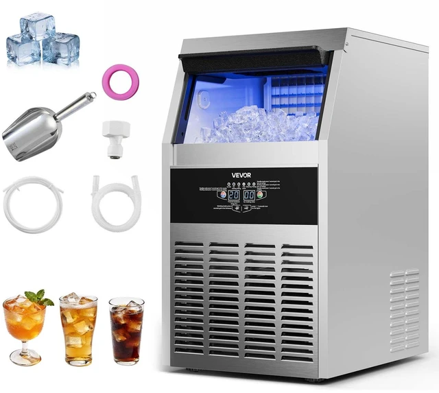 Main image of VEVOR Commercial Ice Maker Machine, 160 lbs/24h with 30 lbs Storage Capacity, Built-in/Freestanding/Under Counter, Stainless Steel Ice Maker with LED Display & Self-Cleaning, for Home Bar Restaurant
