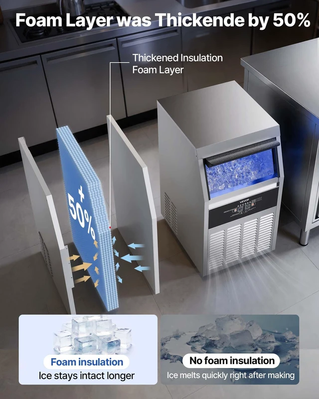Alt view image 3 of 8 - VEVOR Commercial Ice Maker Machine, 160 lbs/24h with 30 lbs Storage Capacity, Built-in/Freestanding/Under Counter, Stainless Steel Ice Maker with LED Display & Self-Cleaning, for Home Bar Restaurant