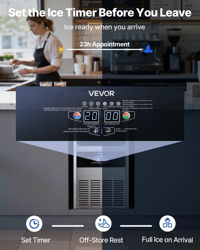 Alt view image 5 of 8 - VEVOR Commercial Ice Maker Machine, 160 lbs/24h with 30 lbs Storage Capacity, Built-in/Freestanding/Under Counter, Stainless Steel Ice Maker with LED Display & Self-Cleaning, for Home Bar Restaurant