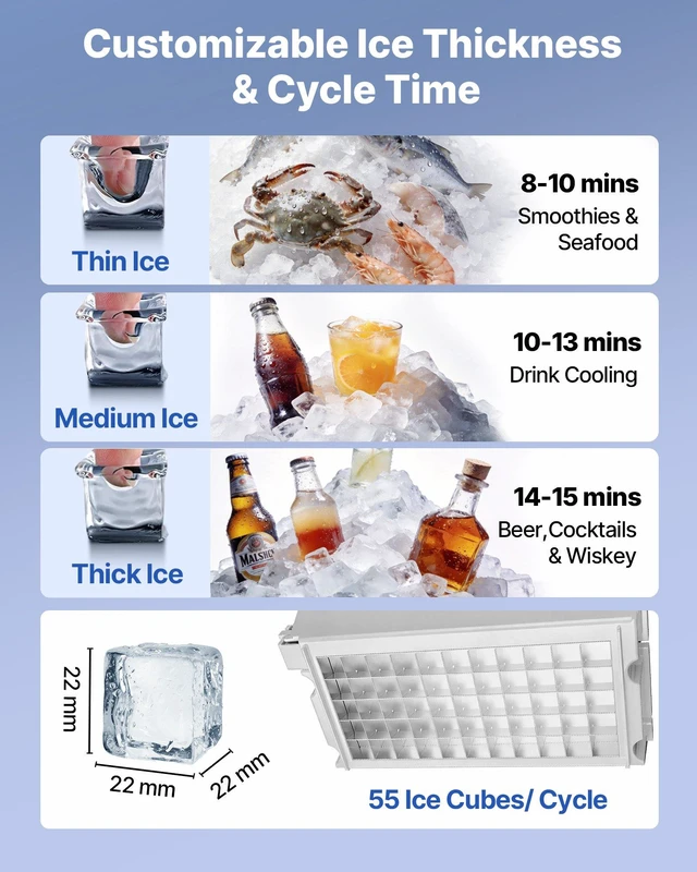 Alt view image 4 of 8 - VEVOR Commercial Ice Maker Machine, 160 lbs/24h with 30 lbs Storage Capacity, Built-in/Freestanding/Under Counter, Stainless Steel Ice Maker with LED Display & Self-Cleaning, for Home Bar Restaurant