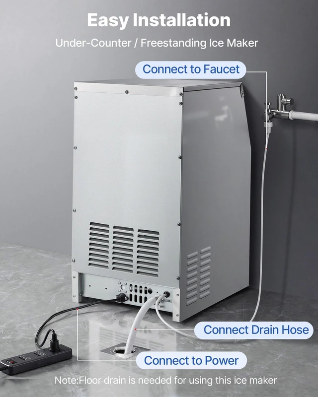 Alt view image 6 of 8 - VEVOR Commercial Ice Maker Machine, 160 lbs/24h with 30 lbs Storage Capacity, Built-in/Freestanding/Under Counter, Stainless Steel Ice Maker with LED Display & Self-Cleaning, for Home Bar Restaurant