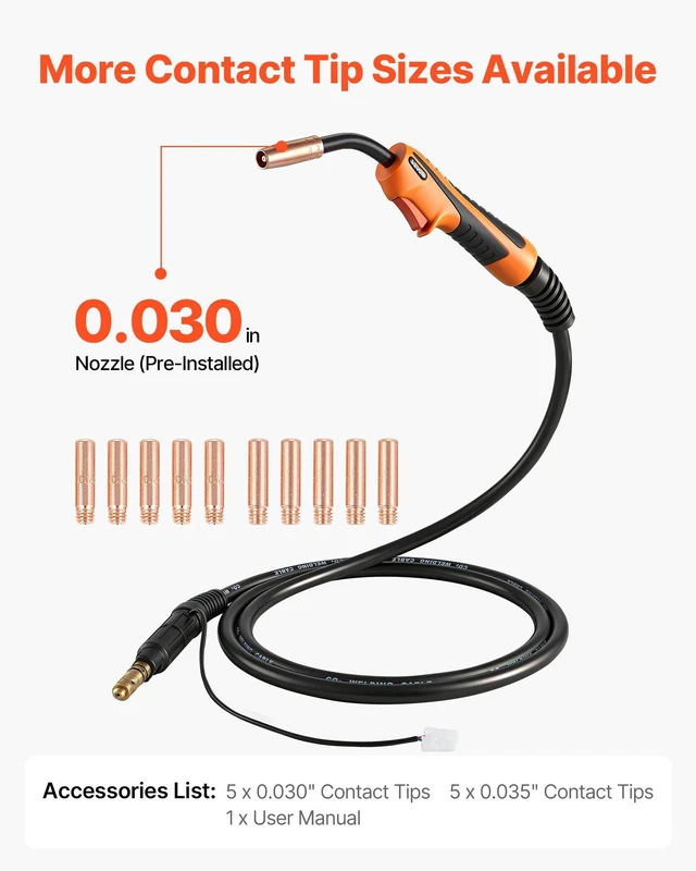 Alt view image 4 of 8 - VEVOR 100A MIG Welding Gun with 10FT Cable, Replacement for Lincoln Magnum 100L (K530-5) - with 11PCS Mig Welding Contact Tips
