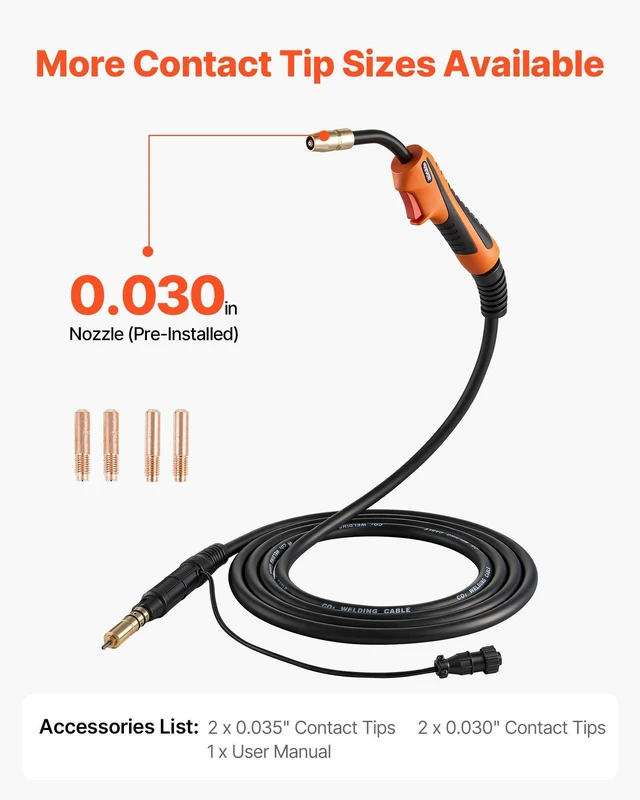 Alt view image 4 of 8 - VEVOR 150A MIG Welding Gun with 15FT Cable, Replacement for Miller M-15/M-150 (249041) - with 5PCS Mig Welding Contact Tips