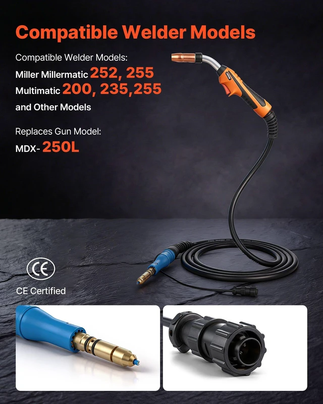 Alt view image 2 of 8 - VEVOR 250A MIG Welding Gun with 15FT Cable, Replacement for Miller MDX-250 - with 11PCS Mig Welding Contact Tips