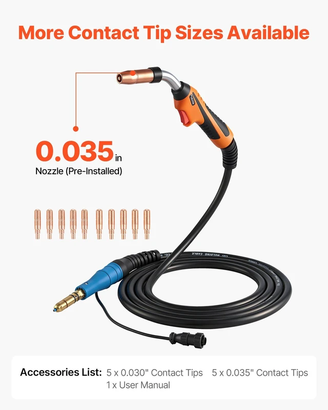 Alt view image 4 of 8 - VEVOR 250A MIG Welding Gun with 15FT Cable, Replacement for Miller MDX-250 - with 11PCS Mig Welding Contact Tips