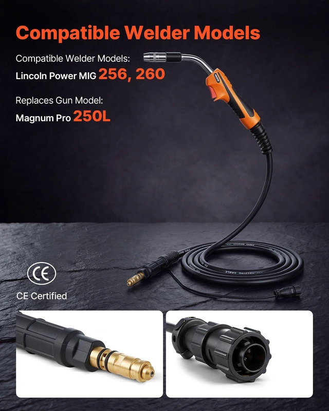 Alt view image 2 of 8 - VEVOR 250A MIG Welding Gun with 15FT Cable, Replacement for Lincoln Magnum Pro 250L - with 7PCS Mig Welding Contact Tips