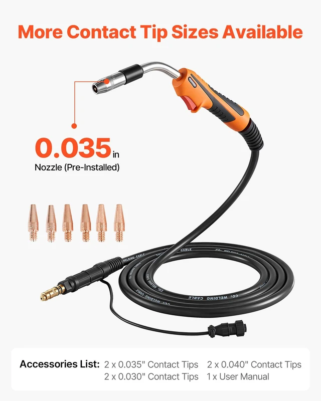 Alt view image 4 of 8 - VEVOR 250A MIG Welding Gun with 15FT Cable, Replacement for Lincoln Magnum Pro 250L - with 7PCS Mig Welding Contact Tips