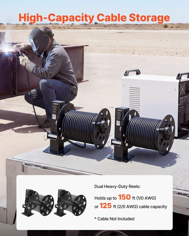 Alt view image 2 of 8 - VEVOR 2PCS Heavy Duty Welding Cable Reels, Welding Cable Lead Reels for 150FT 1/0 & 125FT 2/0 Cable, Powder-Coated Steel Reel with Locking Pin for Service Trucks, Fleet Maintenance, Jobsites