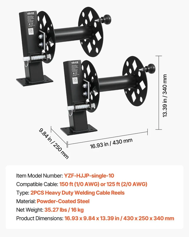 Alt view image 7 of 8 - VEVOR 2PCS Heavy Duty Welding Cable Reels, Welding Cable Lead Reels for 150FT 1/0 & 125FT 2/0 Cable, Powder-Coated Steel Reel with Locking Pin for Service Trucks, Fleet Maintenance, Jobsites