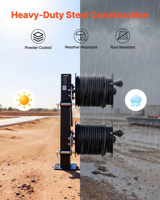Alt view image 3 of 8 - VEVOR Heavy Duty Double Welding Cable Reel, Welding Cable Lead Reels for 150FT 1/0 & 125FT 2/0 Cable, Powder-Coated Steel Reel with Locking Pin for Service Trucks, Fleet Maintenance, Jobsites