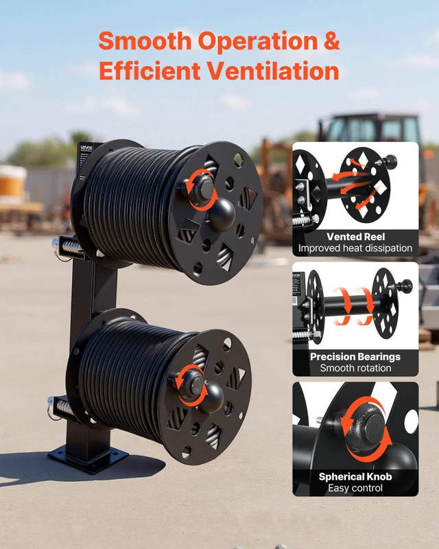 Alt view image 5 of 8 - VEVOR Heavy Duty Double Welding Cable Reel, Welding Cable Lead Reels for 150FT 1/0 & 125FT 2/0 Cable, Powder-Coated Steel Reel with Locking Pin for Service Trucks, Fleet Maintenance, Jobsites