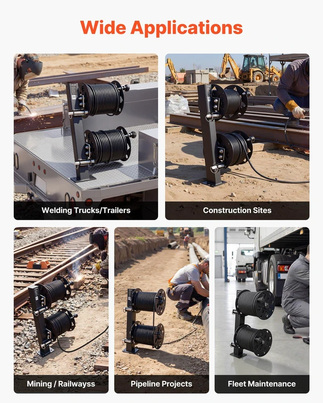 Alt view image 6 of 8 - VEVOR Heavy Duty Double Welding Cable Reel, Welding Cable Lead Reels for 150FT 1/0 & 125FT 2/0 Cable, Powder-Coated Steel Reel with Locking Pin for Service Trucks, Fleet Maintenance, Jobsites