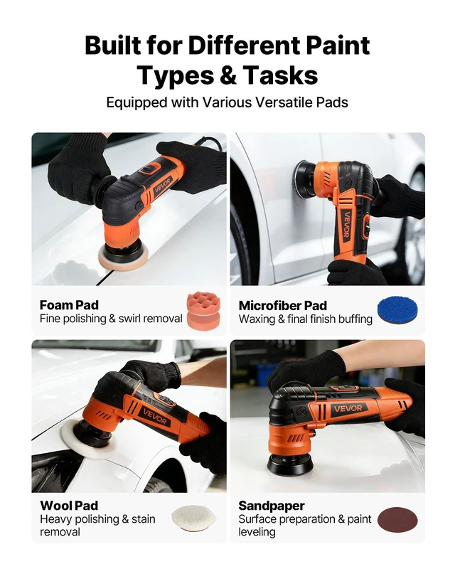 Alt view image 4 of 8 - VEVOR Car Buffer Polisher, 1.2"/2"/3" Rotary Polisher Buffer, 600W 6 Variable Speeds 1000-4500RPM Car Polisher Waxer Kit for Cars Detailing, Waxing, Polishing, Scratch Removal