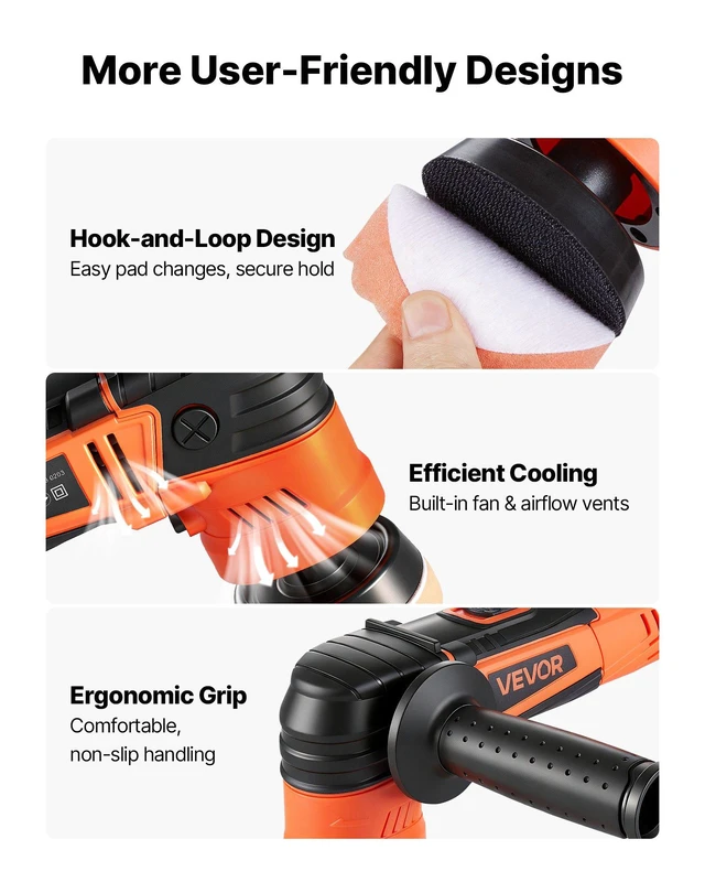 Alt view image 5 of 8 - VEVOR Car Buffer Polisher, 1.2"/2"/3" Rotary Polisher Buffer, 600W 6 Variable Speeds 1000-4500RPM Car Polisher Waxer Kit for Cars Detailing, Waxing, Polishing, Scratch Removal