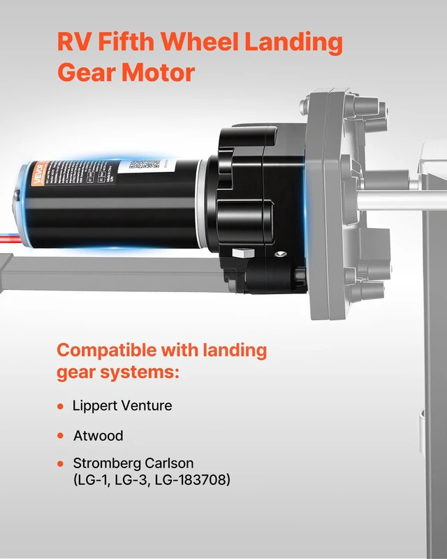 Alt view image 2 of 8 - VEVOR RV 5th Wheel Landing Gear Motor, Replaces LG-142178, 5500 lbs Capacity, 300W RV Fifth Wheel Power Landing Gear Motor Compatible with Lippert Venture, Atwood, Stromberg Carlson Systems, Black