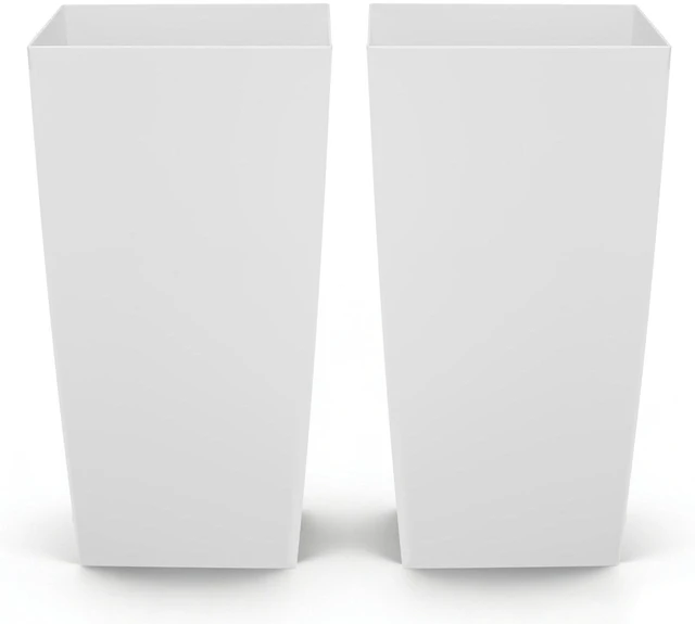 Main image of VEVOR Tall Planters Set of 2, 30 Inch Large Outdoor Taper Planters for Outdoor Indoor Plants, Front Porch Plastic Modern Flower Pots with Casters, Inner Pot & Drainage Holes for Patio, Garden, White