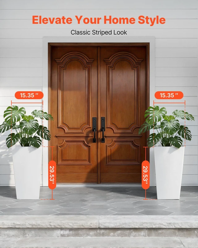 Alt view image 3 of 8 - VEVOR Tall Planters Set of 2, 30 Inch Large Outdoor Taper Planters for Outdoor Indoor Plants, Front Porch Plastic Modern Flower Pots with Casters, Inner Pot & Drainage Holes for Patio, Garden, White