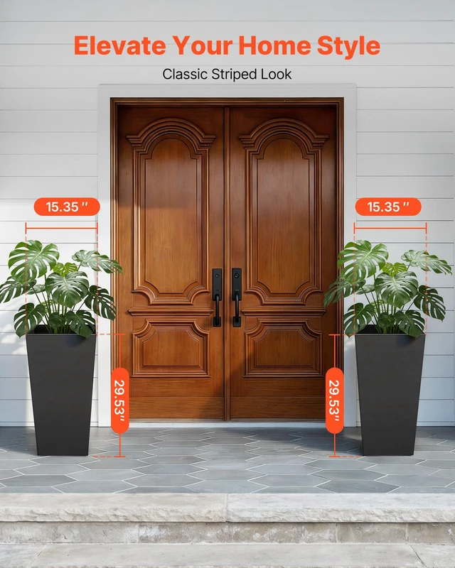 Alt view image 3 of 8 - VEVOR Tall Planters Set of 2, 30 Inch Large Outdoor Taper Planters for Outdoor Indoor Plants, Front Porch Plastic Modern Flower Pots with Casters, Inner Pot & Drainage Holes for Patio, Garden, Black