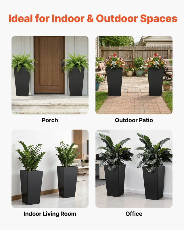 Alt view image 6 of 8 - VEVOR Tall Planters Set of 2, 30 Inch Large Outdoor Taper Planters for Outdoor Indoor Plants, Front Porch Plastic Modern Flower Pots with Casters, Inner Pot & Drainage Holes for Patio, Garden, Black