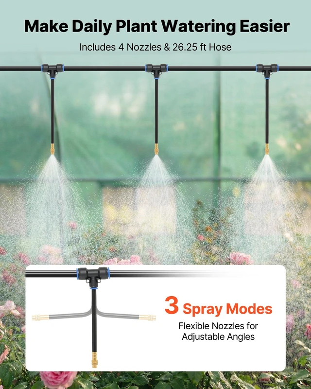 Alt view image 4 of 8 - VEVOR Walk-in Tunnel Greenhouse, 10 x 7 x 7 ft Hoop House Greenhouse Tunnel, Plant Hot House with 4 Nozzles, 26.25 ft Hose, Steel Frame, PE Cover, Roll-up Zipper Door and 6 Windows for Outdoors, Green