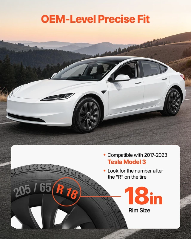 Alt view image 2 of 8 - VEVOR Hubcaps Wheel Covers for 2017-2023 Tesla Model 3, 18 Inch Set of 4 Wheel Rim Cover Hubcaps OEM Style Replacement, R18 Size Snap On Car Hub Caps, Premium 10-Spoke ABS Tire Rim Caps, Matte Black