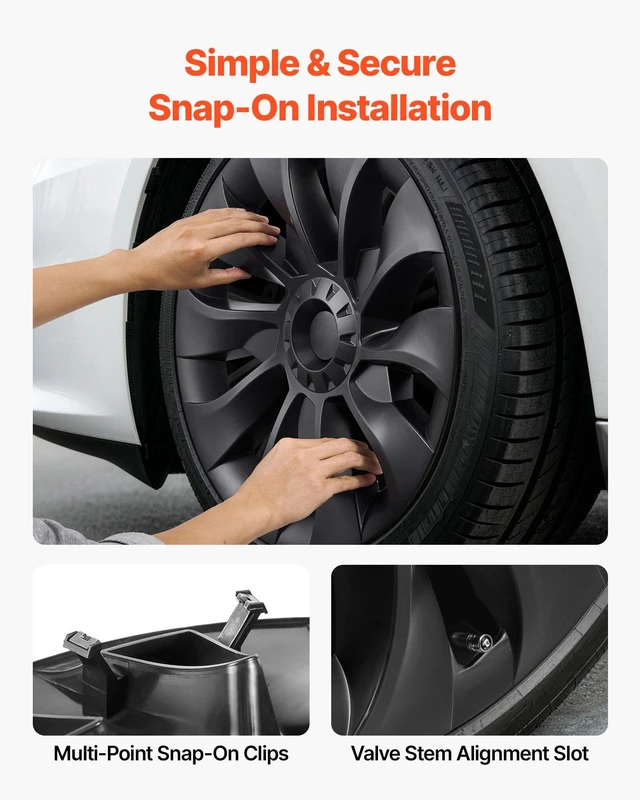 Alt view image 4 of 8 - VEVOR Hubcaps Wheel Covers for 2017-2023 Tesla Model 3, 18 Inch Set of 4 Wheel Rim Cover Hubcaps OEM Style Replacement, R18 Size Snap On Car Hub Caps, Premium 10-Spoke ABS Tire Rim Caps, Matte Black