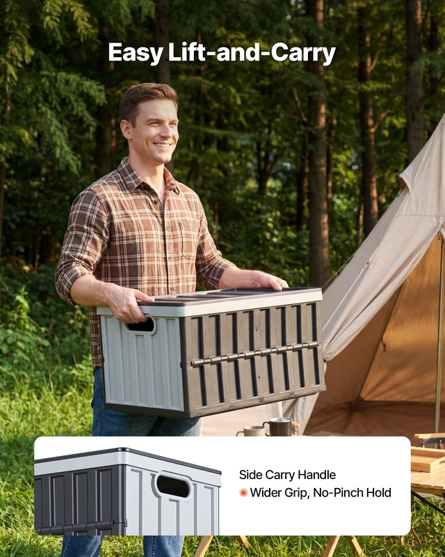 Alt view image 5 of 8 - VEVOR Plastic Collapsible Storage Bins with Lids, 65L 3 Packs, Stackable Folding Storage Crates with Handles, Holds 84 lbs Per Bin, Heavy Duty Containers, Space-Saving Baskets, for Home Organizing