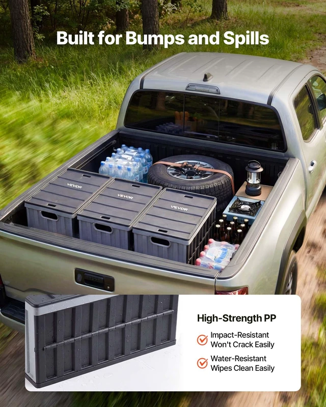 Alt view image 6 of 8 - VEVOR Plastic Collapsible Storage Bins with Lids, 65L 3 Packs, Stackable Folding Storage Crates with Handles, Holds 84 lbs Per Bin, Heavy Duty Containers, Space-Saving Baskets, for Home Organizing