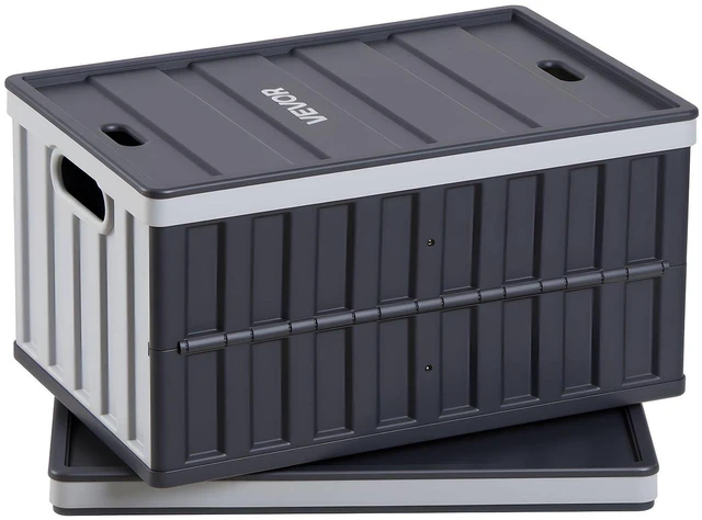 Main image of VEVOR Plastic Collapsible Storage Bins with Lids, 65L 2 Packs, Stackable Folding Storage Crates with Handles, Holds 84 lbs Per Bin, Heavy Duty Containers, Space-Saving Baskets, for Home Organizing