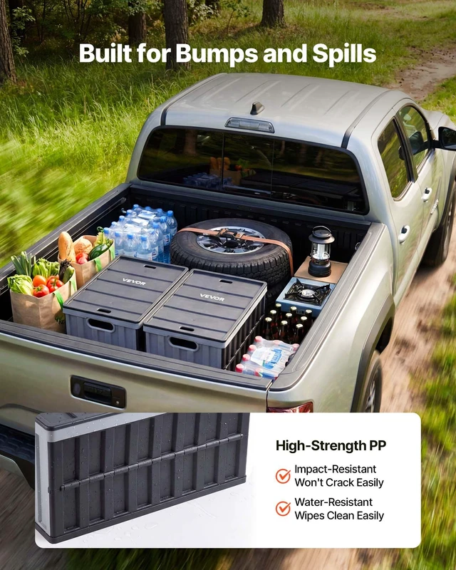 Alt view image 6 of 8 - VEVOR Plastic Collapsible Storage Bins with Lids, 65L 2 Packs, Stackable Folding Storage Crates with Handles, Holds 84 lbs Per Bin, Heavy Duty Containers, Space-Saving Baskets, for Home Organizing