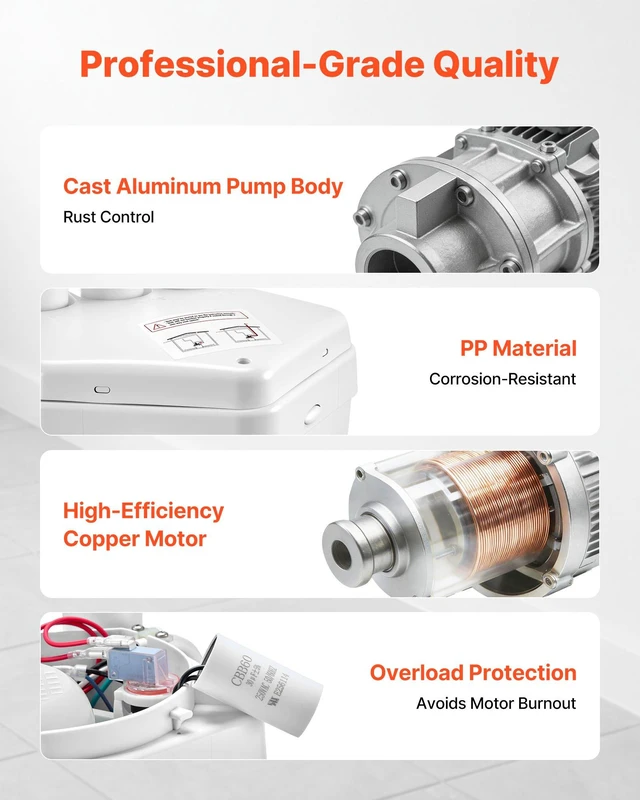 Alt view image 3 of 8 - VEVOR Utility Sink Pump, 1 HP, 2200 GPH Under Sink Pump with 3 Water Inlets 1 Outlet, 36 ft Max Lift, Cast Aluminum Motor, Macerating Toilet System, for Sink Shower Wash Bin Urinal Kitchen Basement
