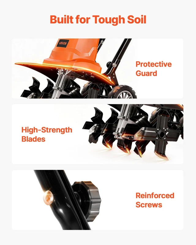 Alt view image 6 of 8 - VEVOR Corded Electric Tiller, 18 Inch Tilling Width Garden Rototiller, 13.5-Amp Motor Heavy-Duty Tilling Machine, Cultivator with Steel Tines and Foldable Handle, for Lawn, Yard, and Gardening Care