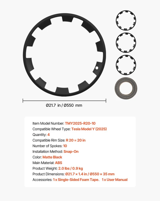 Alt view image 7 of 8 - VEVOR Hubcaps Wheel Covers for 2025 Tesla Model Y, 20 Inch Set of 4 Wheel Rim Cover Hubcaps OEM Style Replacement, R20 Size Snap On Car Hub Caps, Premium Sturdy 10-Spoke ABS Tire Rim Caps, Matte Black