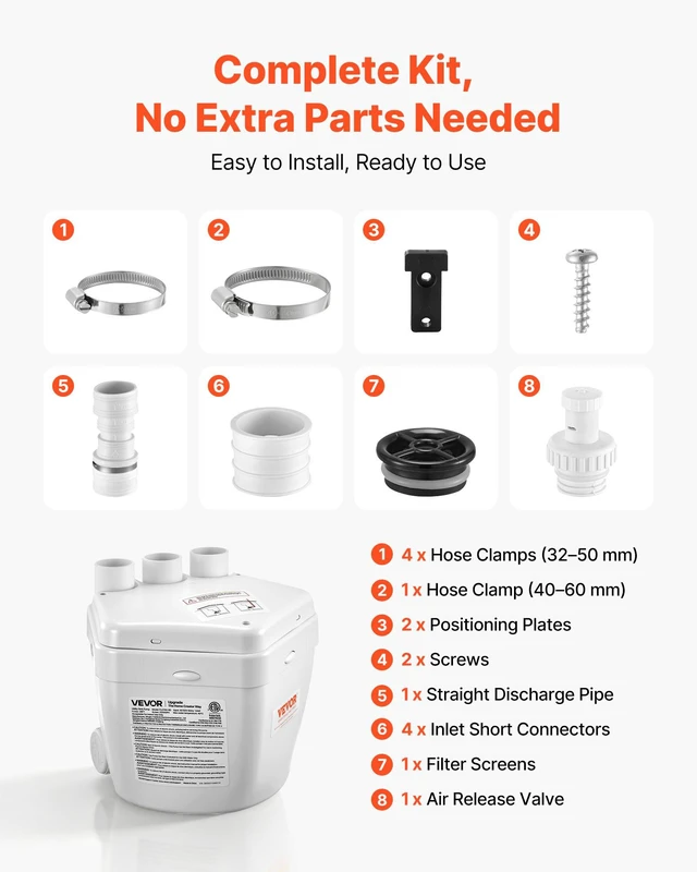 Alt view image 6 of 8 - VEVOR Utility Sink Pump, 1 HP, 2200 GPH Under Sink Pump with 3 Water Inlets 1 Outlet, 36 ft Max Lift, Cast Aluminum Motor, Macerating Toilet System, for Sink Shower Wash Bin Urinal Kitchen Basement