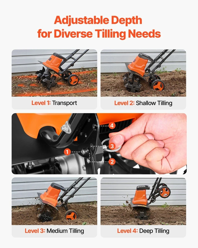 Alt view image 4 of 8 - VEVOR Corded Electric Tiller, 18 Inch Tilling Width Garden Rototiller, 13.5-Amp Motor Heavy-Duty Tilling Machine, Cultivator with Steel Tines and Foldable Handle, for Lawn, Yard, and Gardening Care