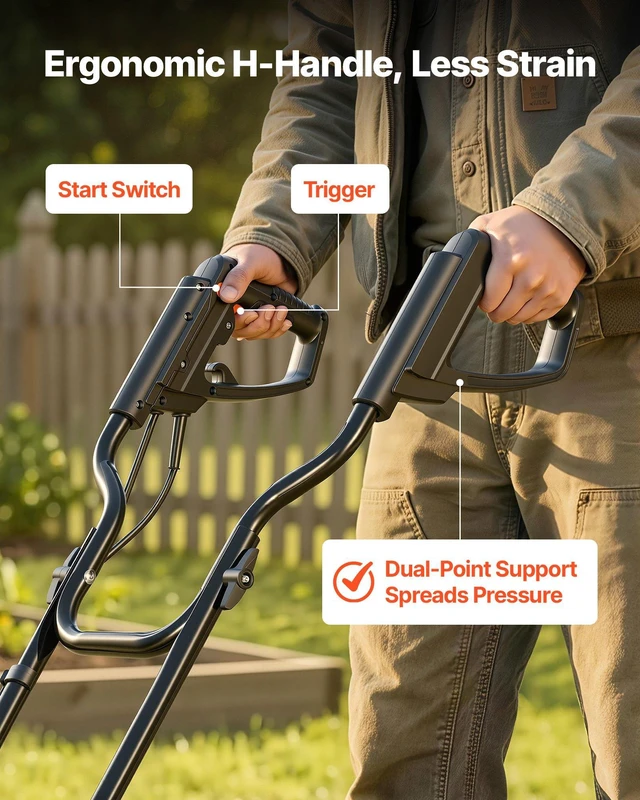 Alt view image 5 of 8 - VEVOR Corded Electric Tiller, 14 Inch Tilling Width Garden Rototiller, 10-Amp Motor Heavy-Duty Tilling Machine, Cultivator with Steel Tines and Foldable Handle, for Lawn, Yard, and Gardening Care