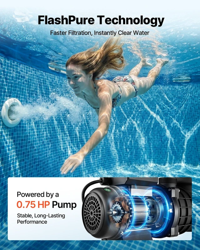 Alt view image 5 of 8 - VEVOR FlashPure Sand Filter Pump, 14 in for Above Ground Pool, 0.75 HP 3500 GPH, Swimming Pool Filter System with Timer, 6X Faster Filtration, Media Installed, Leak-Resistant, Ready to Use Out of Box