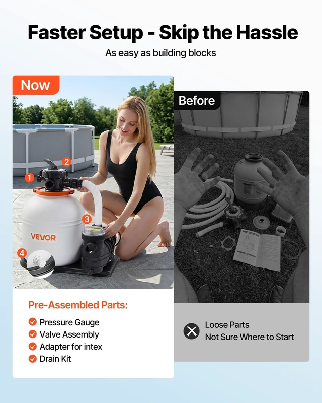 Alt view image 2 of 8 - VEVOR 16 in Sand Filter Pump for Above Ground Pool, 0.75 HP 4400 GPH, Swimming Pool Sand Filter Pump with Pre-Assembled Core & Leak-Resistant Design, 6-Way Valve, High-Efficiency Filtration for Pools
