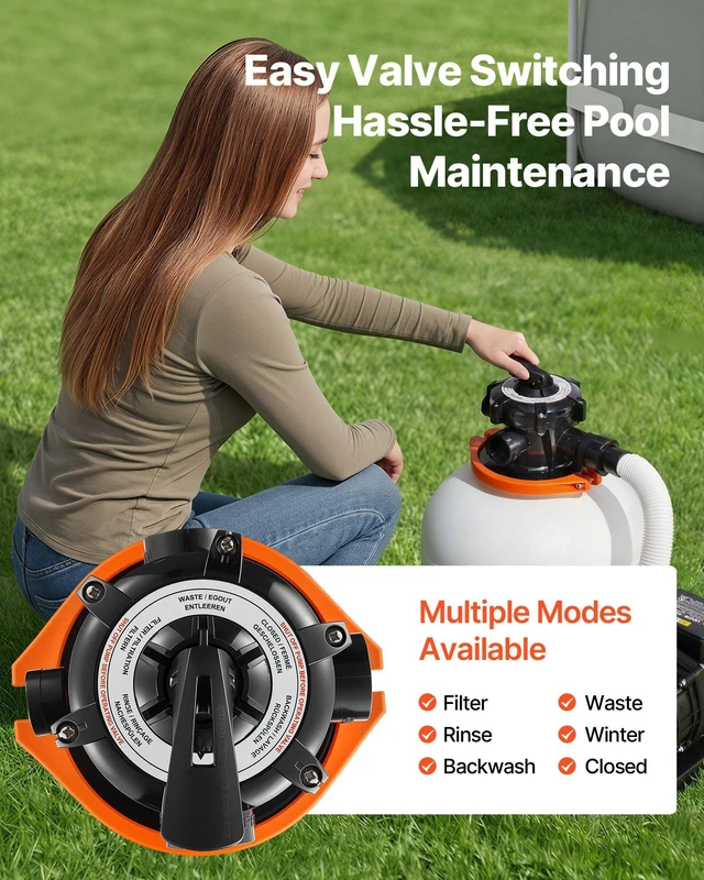 Alt view image 6 of 8 - VEVOR 16 in Sand Filter Pump for Above Ground Pool, 0.75 HP 4400 GPH, Swimming Pool Sand Filter Pump with Pre-Assembled Core & Leak-Resistant Design, 6-Way Valve, High-Efficiency Filtration for Pools