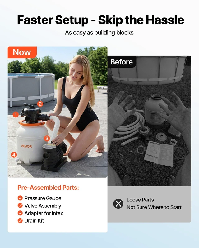 Alt view image 2 of 8 - VEVOR 0.33 HP 3000 GPH Sand Filter Pump With 6-Way Valve, Pre-Assembled Core & Leak-Resistant Design, 12 Inch Swimming Pool Filter Pump, High-Efficiency Filtration for Above Ground Pool