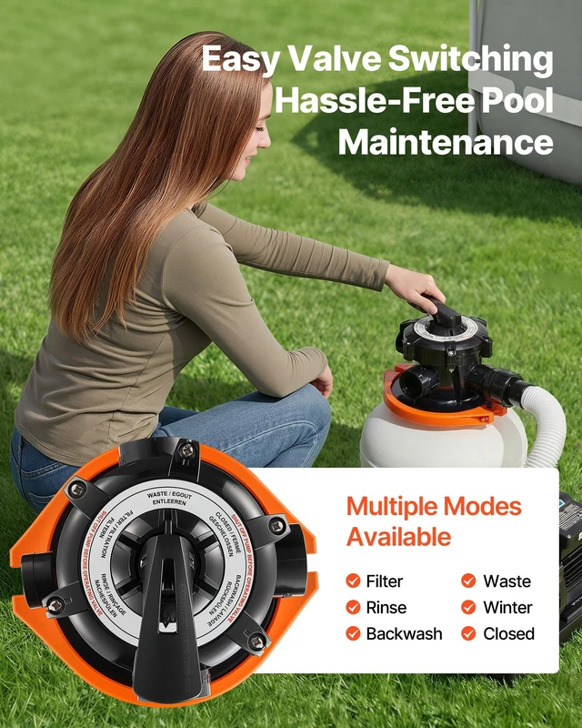 Alt view image 6 of 8 - VEVOR 0.33 HP 3000 GPH Sand Filter Pump With 6-Way Valve, Pre-Assembled Core & Leak-Resistant Design, 12 Inch Swimming Pool Filter Pump, High-Efficiency Filtration for Above Ground Pool