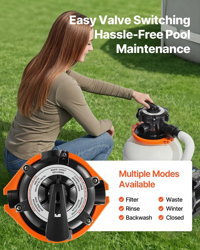 Alt view image 6 of 8 - VEVOR 13 in Sand Filter Pump for Above Ground Pool, 0.75 HP 3500 GPH, Swimming Pool Sand Filter Pump with Pre-Assembled Core & Leak-Resistant Design, 6-Way Valve, High-Efficiency Filtration for Pools