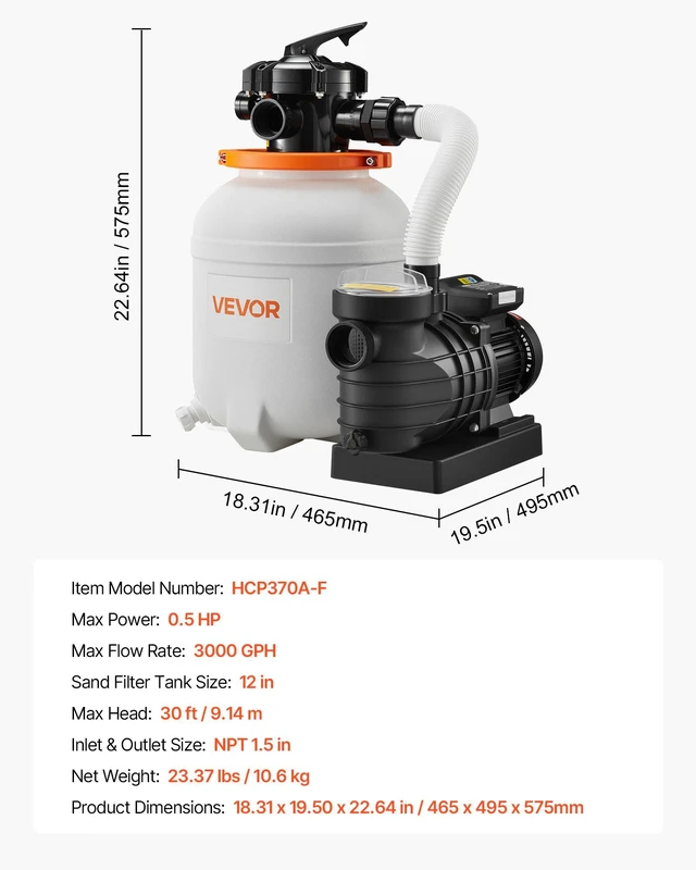 Alt view image 7 of 8 - VEVOR 0.5 HP 3000 GPH FlashPure Sand Filter Pump, 12 Inch Swimming Pool Pump, 6X Faster Filtration, Leak-Proof Design, Pre-Loaded Media with Timer, Filtration & Clarity, Out of Box Use for Above