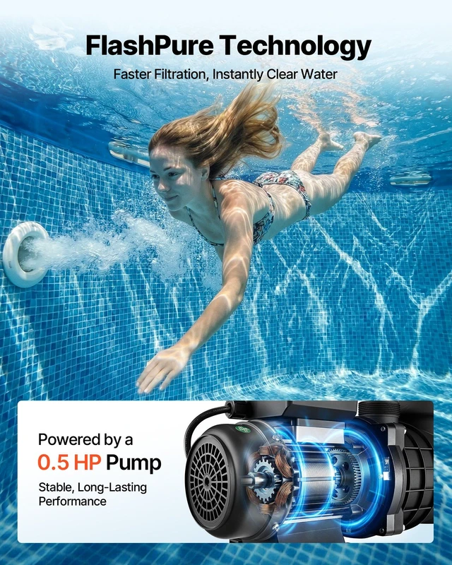 Alt view image 5 of 8 - VEVOR 0.5 HP 3000 GPH FlashPure Sand Filter Pump, 12 Inch Swimming Pool Pump, 6X Faster Filtration, Leak-Proof Design, Pre-Loaded Media with Timer, Filtration & Clarity, Out of Box Use for Above