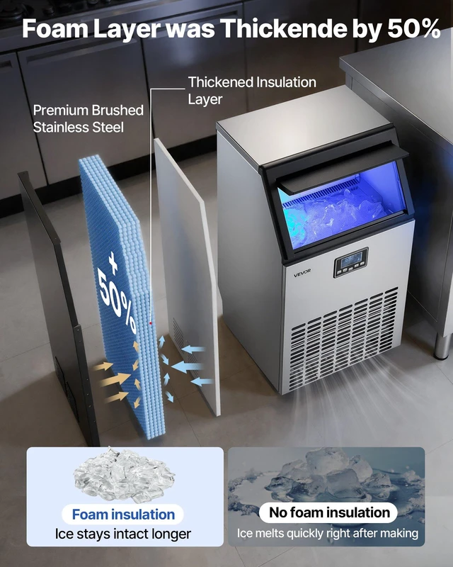Alt view image 3 of 8 - VEVOR Commercial Ice Maker Machine, 100 lbs/24h with 26 lbs Storage Capacity, Built-in/Freestanding/Under Counter, Stainless Steel Ice Maker with LED Display & Self-Cleaning, for Home Bar Restaurant