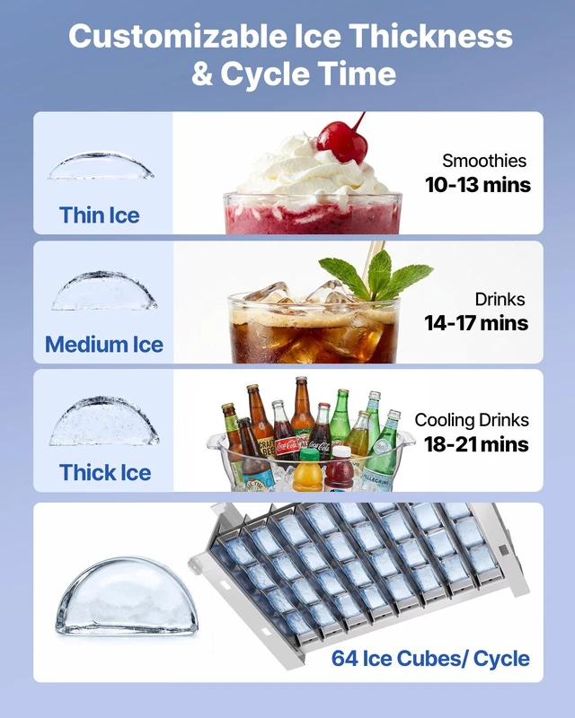 Alt view image 4 of 8 - VEVOR Commercial Ice Maker Machine, 100 lbs/24h with 26 lbs Storage Capacity, Built-in/Freestanding/Under Counter, Stainless Steel Ice Maker with LED Display & Self-Cleaning, for Home Bar Restaurant