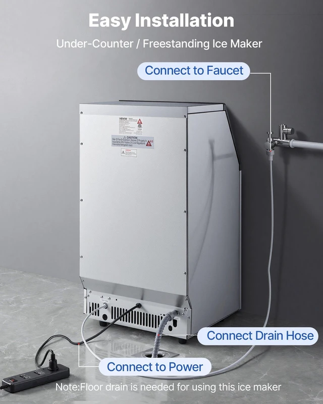 Alt view image 6 of 8 - VEVOR Commercial Ice Maker Machine, 100 lbs/24h with 26 lbs Storage Capacity, Built-in/Freestanding/Under Counter, Stainless Steel Ice Maker with LED Display & Self-Cleaning, for Home Bar Restaurant