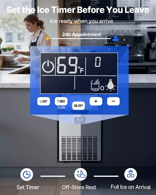 Alt view image 5 of 8 - VEVOR Commercial Ice Maker Machine, 100 lbs/24h with 26 lbs Storage Capacity, Built-in/Freestanding/Under Counter, Stainless Steel Ice Maker with LED Display & Self-Cleaning, for Home Bar Restaurant